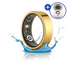 SyncGear Smart Ring - Slimme Ring voor Heren & Dames Met Oplaadcase – Stappenteller - Activity Tracker - SpO2 - Stappenteller - Hartslagmeter - Nederlandse App - Maat 7 (Europese Maat 54) - Kleur: Goud