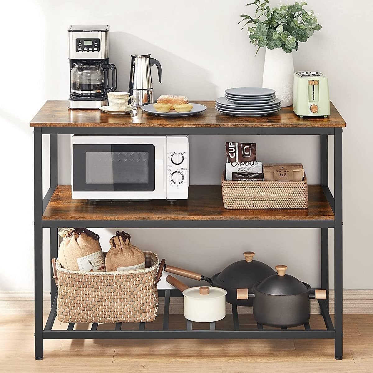 Industrieel Keukenrek met 3 Niveaus - Bakkersrek - Opbergrek voor Keuken en Woonkamer - Robuust Stalen Frame - Vintage Bruin & Zwart - 60 x 40 x 75 cm