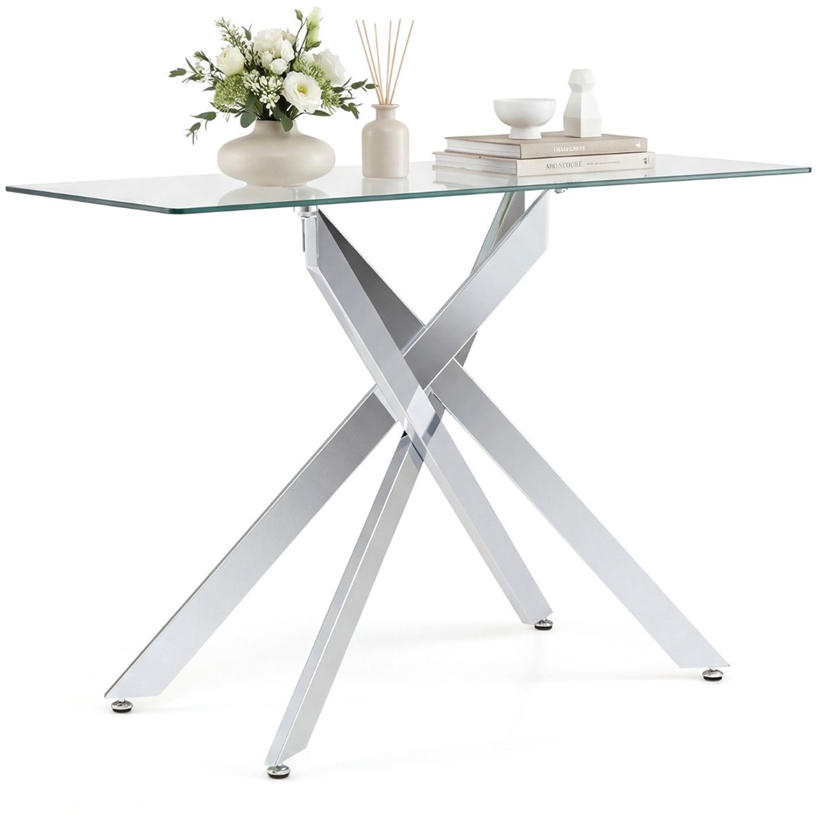 SureDeal® - Consoletafel - Glazen Moderne Haltafel - Transparant Blad Gehard - Stevige Metalen Buispoten - 115x45x78 cm - Zilver