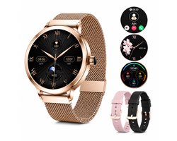 Golden Sound AMOLED Smartwatch Dames - 3 bandjes - Horloge dames - Stappenteller - Slaapmonitor - Saturatiemeter - 42mm - Geschikt alle smartphones en tablets