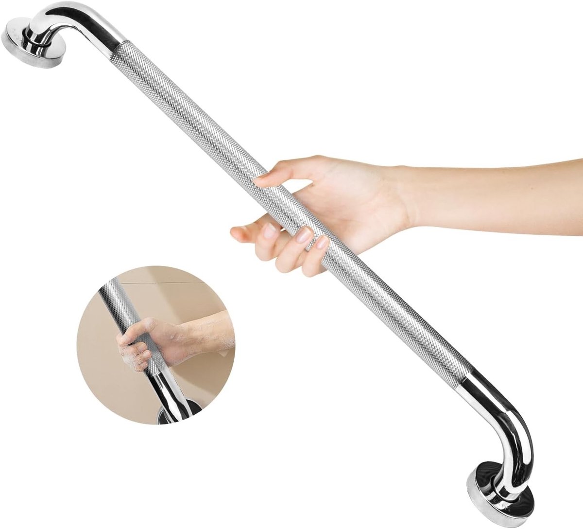 Handgreep voor Badkamer van 304 RVS met Serrated Oppervlak, Antislip Handvatten voor Senioren, Douchegreep voor Badkuip en Toilet, 60 cm Veiligheidsrail voor Badkamer en Keuken