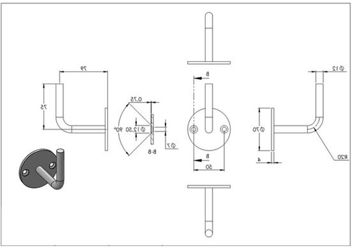 Leuninghouder - Leuningdrager - Trappen Afwerken - Voor Lassen - 70 x 4 mm - Ruw Staal