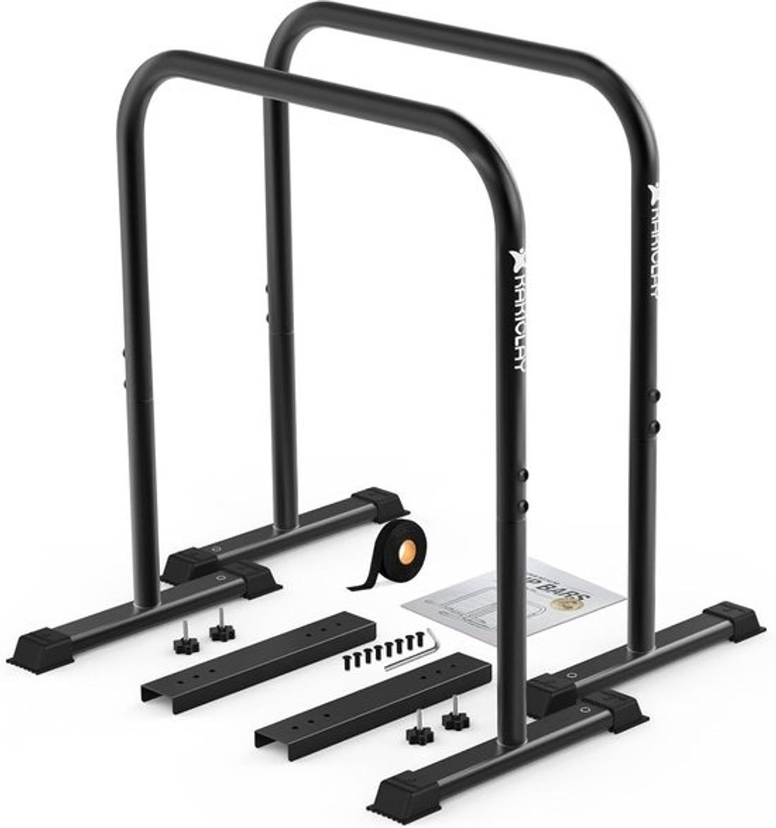 Kracht Dip Bars - Fitness Steunen - Kracht Training - Verstelbaar Ultra Stabiel - 90cm Hoog - Mat Zwart