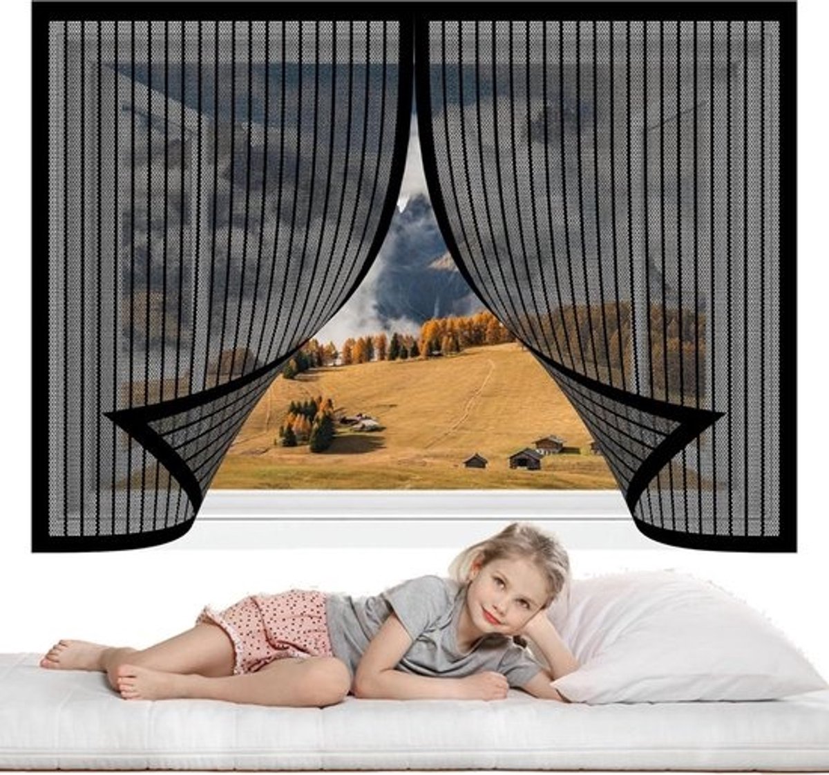 Muggenhor Raam - Insectengaas Raamhor - Insecten Buiten Houden - Magnetische Sluiting Zonder Boren - 100 x 140 cm - Zwart
