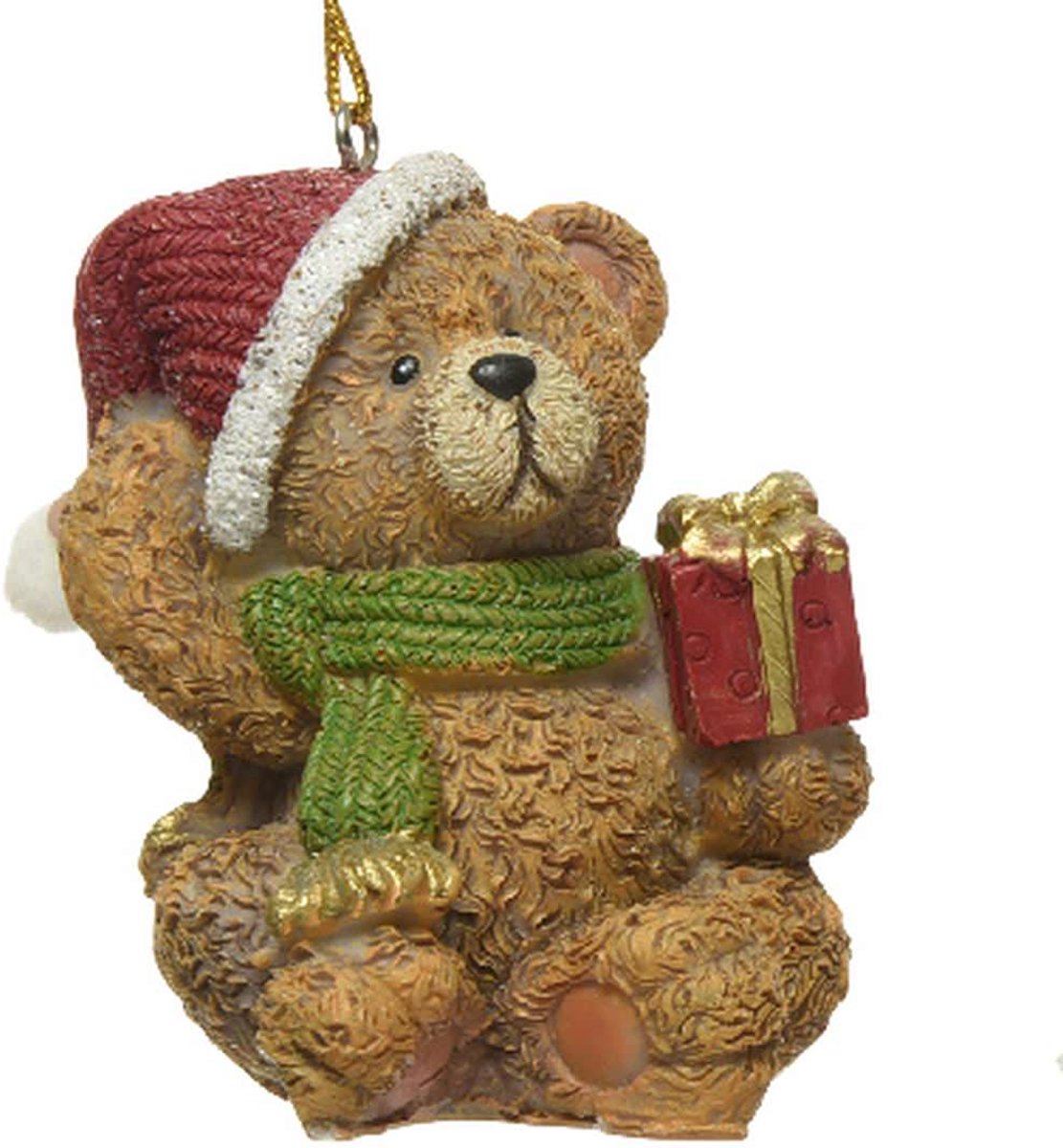 Kaemingk Kersthanger teddybeer bruin met rood cadeau