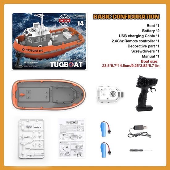 Op afstand bestuurbare boot - RC sleepboot - Waterpret - Dubbele propellers - Schaal 1:72 - Oranje — afbeelding 3