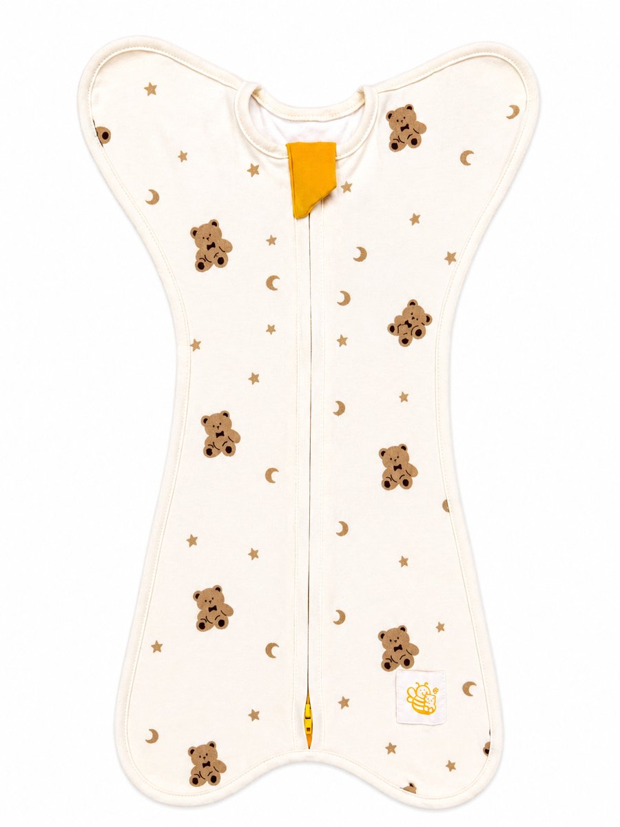 Honeybears Inbakerslaapzak – Slaapzak baby – Inbakerdoek baby – Swaddle - Beertjes - 0 tot 3 maanden - 60 cm – TOG 1.0
