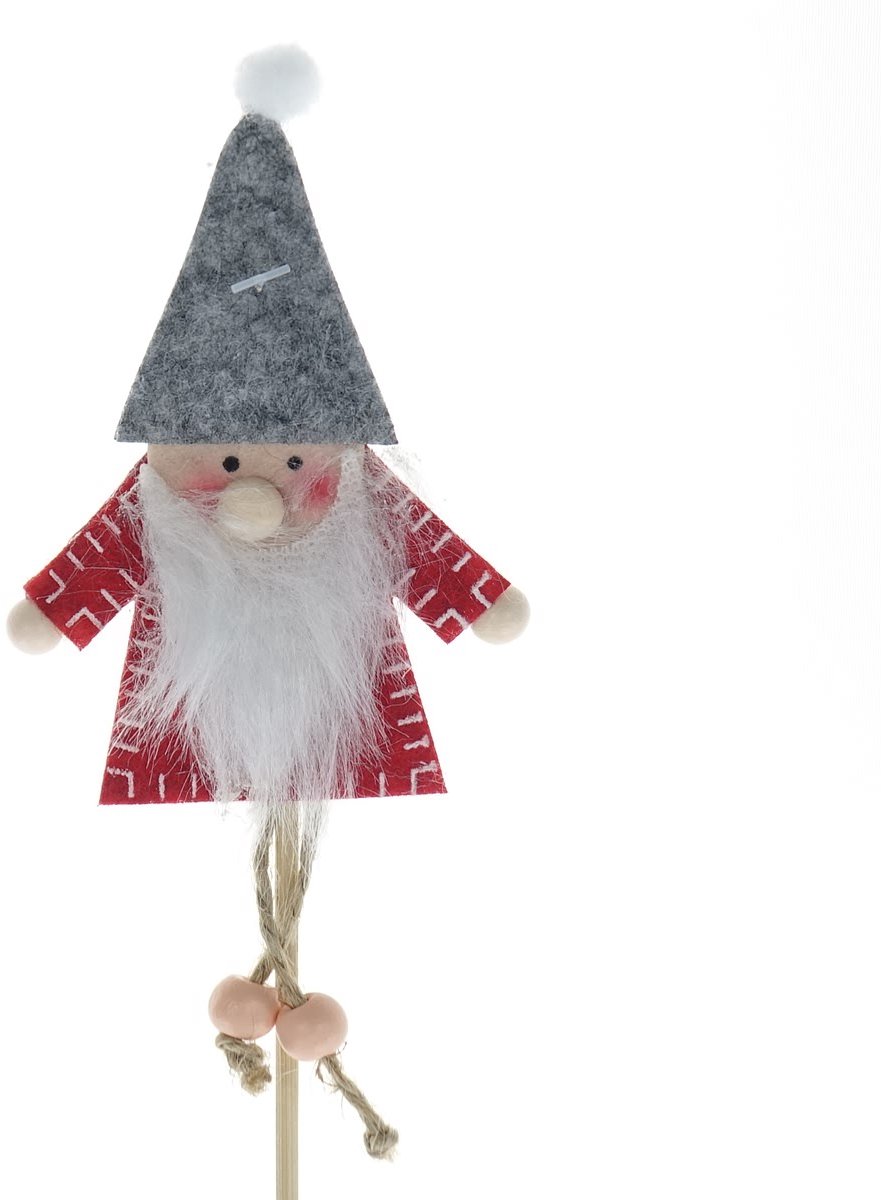 Gasper Plantenstekker kabouter rood & grijs 35 cm - vilt & hout