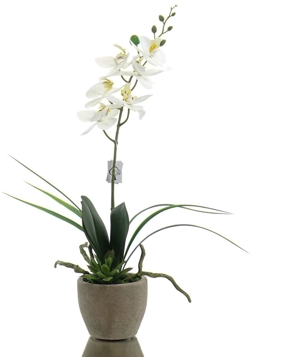 Gasper Orchideeënarrangement Wit in zwarte pot 45 cm - Kunstbloemen