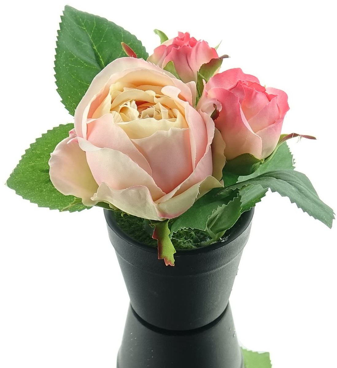 Gasper Rozen Roze in Zwarte Minipot 14 cm - Kunstplant