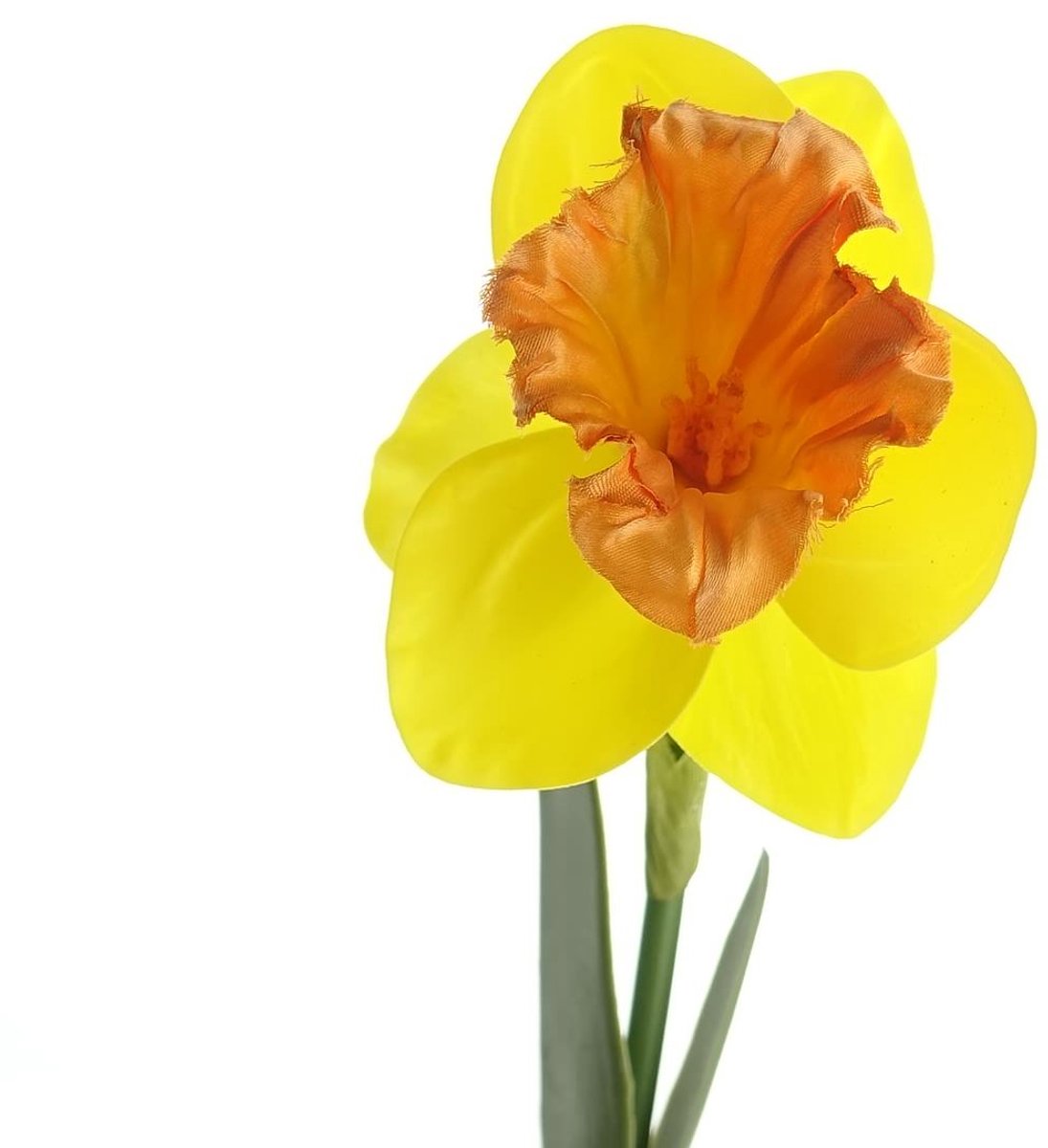DPI Narcis Geel & Oranje met Twee Bladeren 40 cm - Kunstbloemen