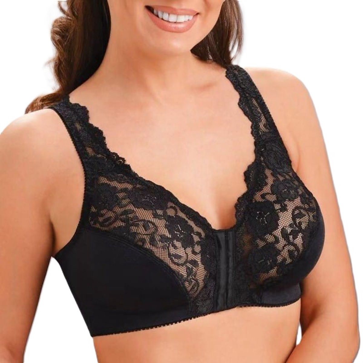 Comfortabele Push Up BH - Maat L - BH met voorsluiting - BH zonder Beugel - Comfort BH - Onzichtbare BH - Ondersteunende BH - Zwart - LOUZIR