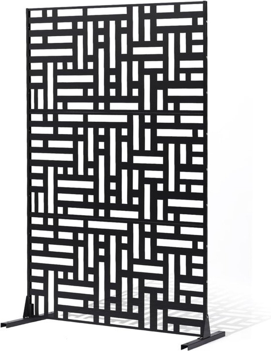 Metalen Privacyscherm - Buiten Divider - Ruimtes Verdelen - Vrijstaand Met Standaard - 119x193 cm - Zwart
