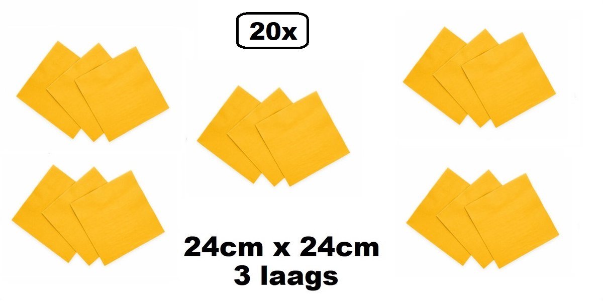20 stuks Servetten geel 24cm x 24cm - 3 laags - Party Cocktail servet diner eten knoeien restaurant BBQ thema feest verjaardag feest