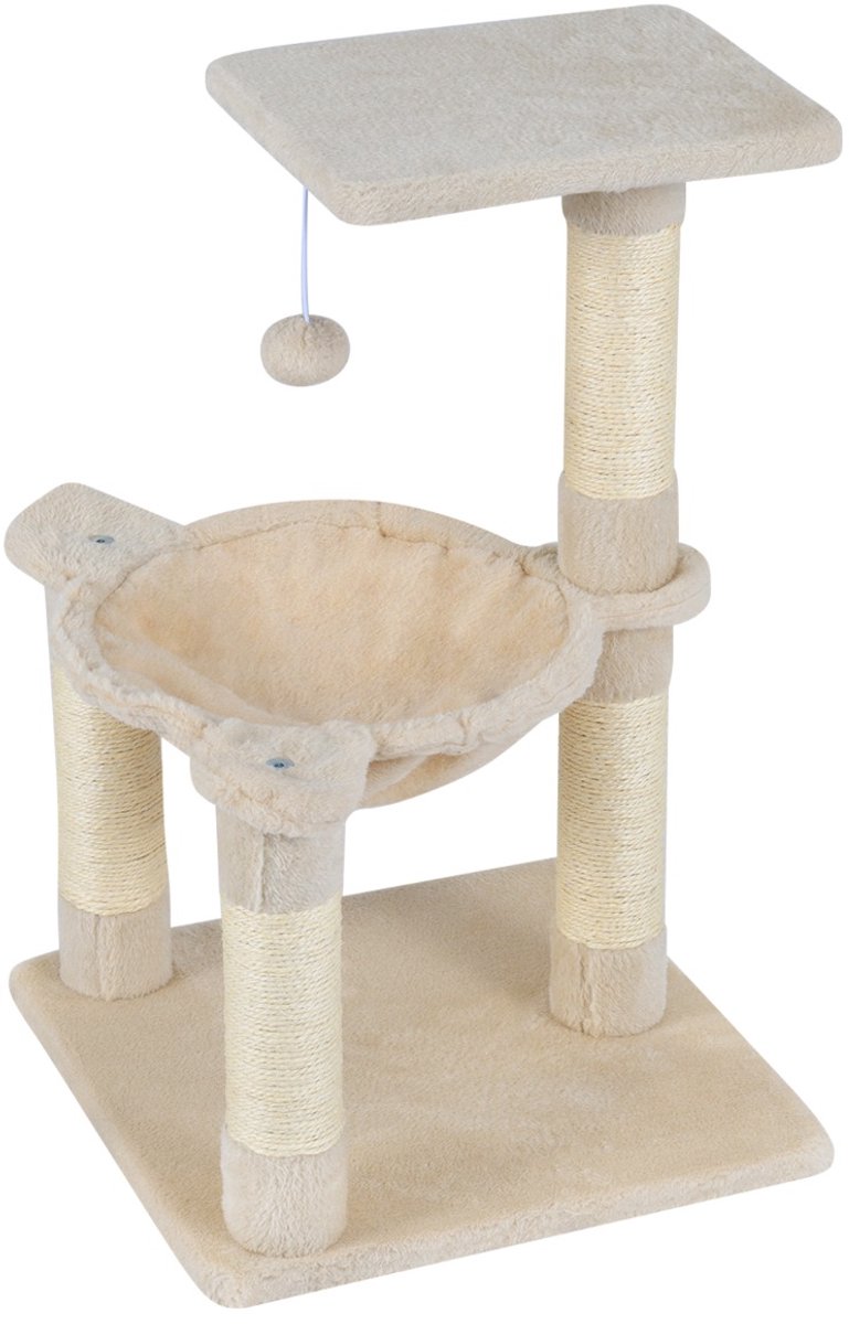 SureDeal® - Krabpaal - Kleine Kattenboom - Uitkijkplek Bovenin - Comfortabele Hangmat Natuurlijke - 40x40x64 cm - Beige