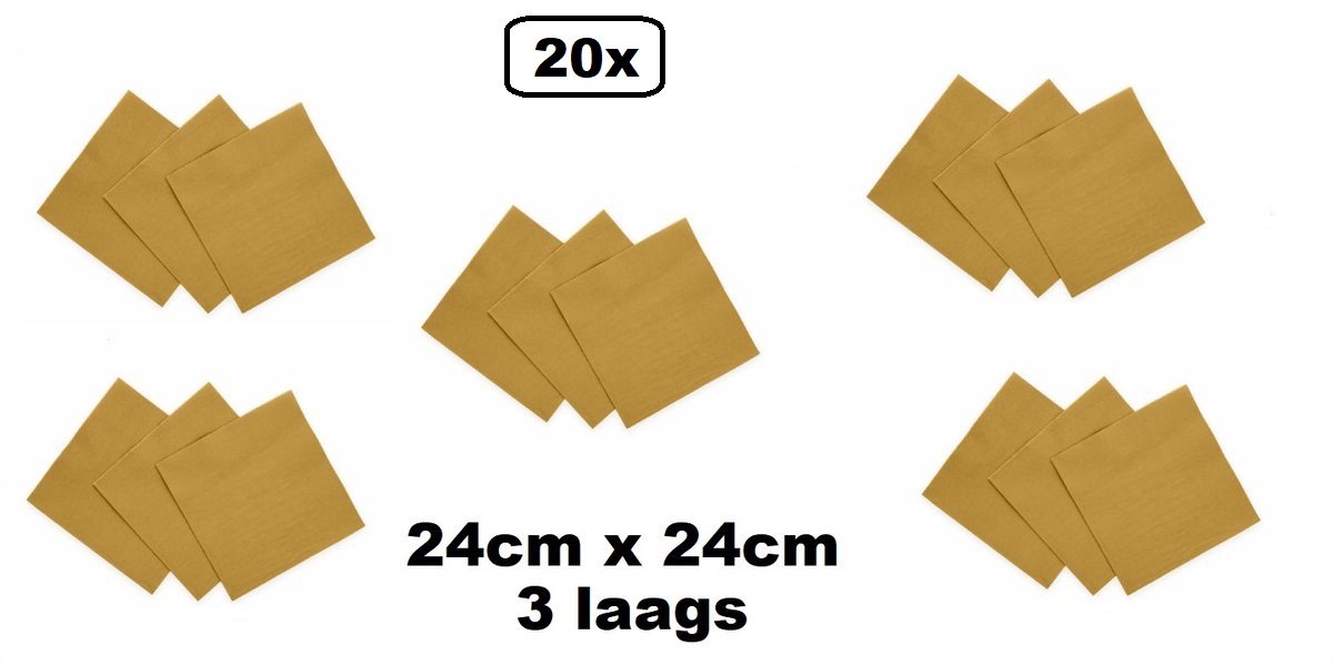 20 stuks Servetten goud 24cm x 24cm - 3 laags - Party Cocktail servet diner eten knoeien restaurant BBQ thema feest verjaardag feest