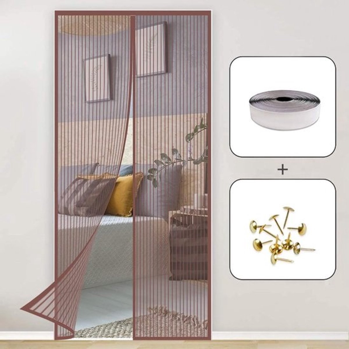 Magnetische Deurhor - Horren Deur Hor - Insecten Buiten Houden - Automatisch Sluitend - 90x205cm - Bruin
