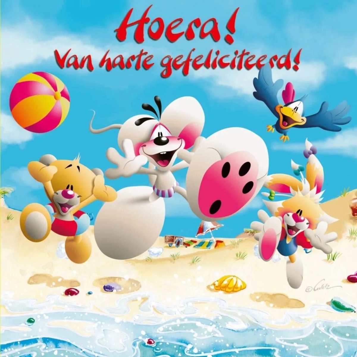 Diddl - 3d- hologram wenskaart - Hoera! Van harte gefeliciteerd!