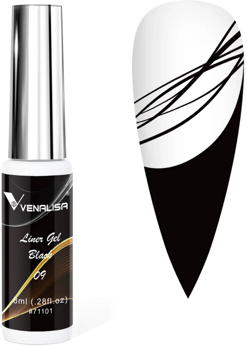 Venalisa Liner UV Gel Zwart - 8 ml - Zwarte Liner Gel - Nail Art - Linergel - Venalisa Gellak - Gellak Nagellak