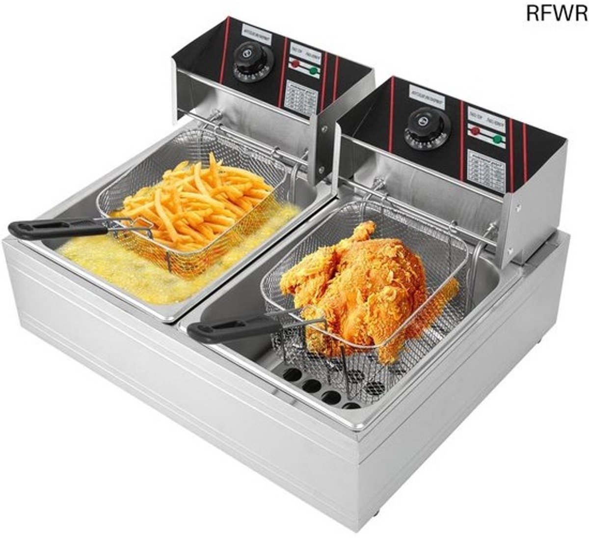 RFWR® Dubbele tank frituurpan met temperatuurregeling en snelle opwarming - Ideaal voor restaurants en cafés