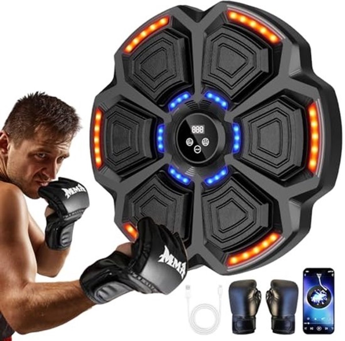 Boksmachine met Muziek en Bluetooth - 9 Snelheidsmodi en LED Lichten voor Volwassenen