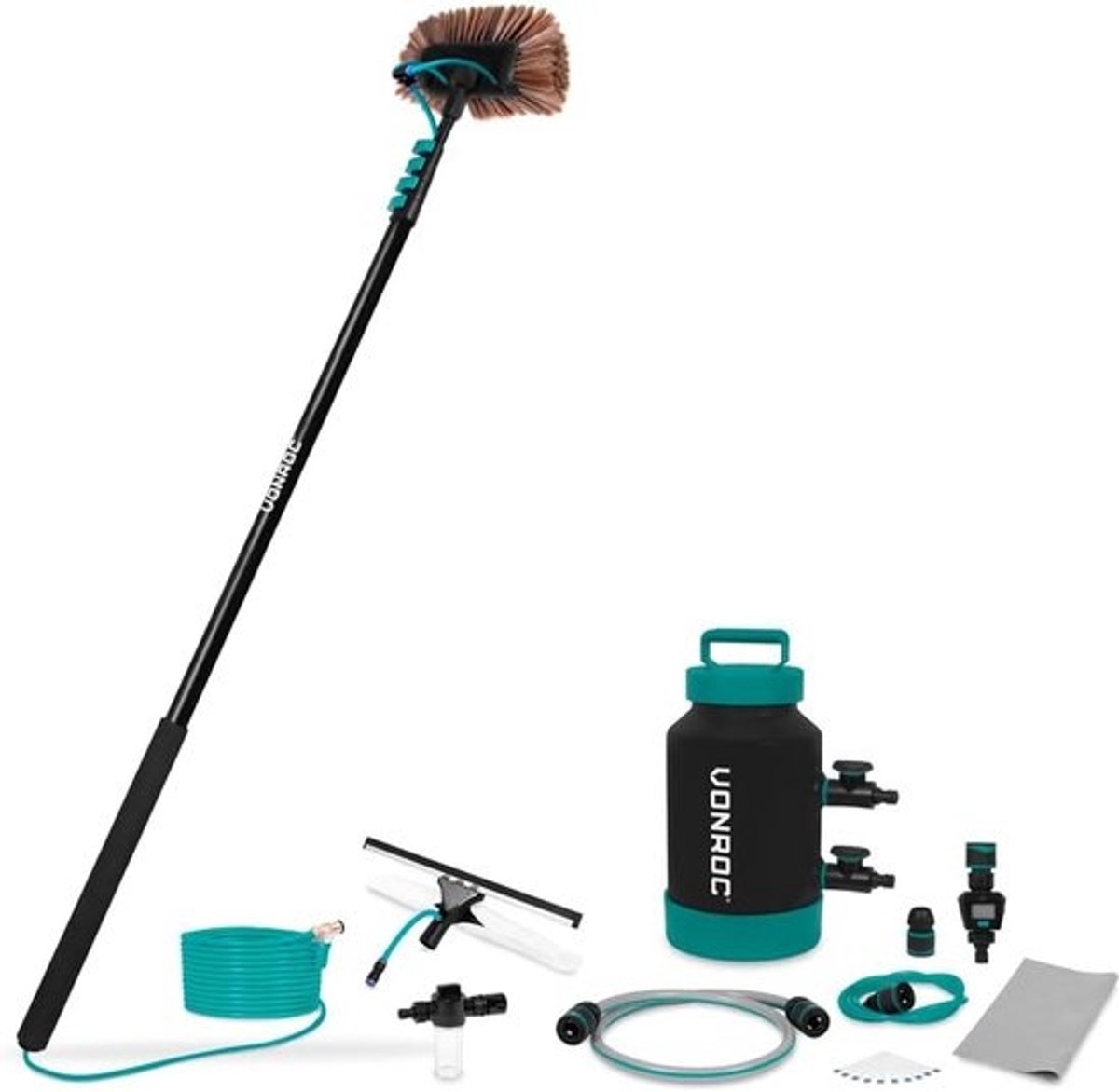 Telescopische wasborstel en waterontharder set 6,50 m voor een schoon resultaat