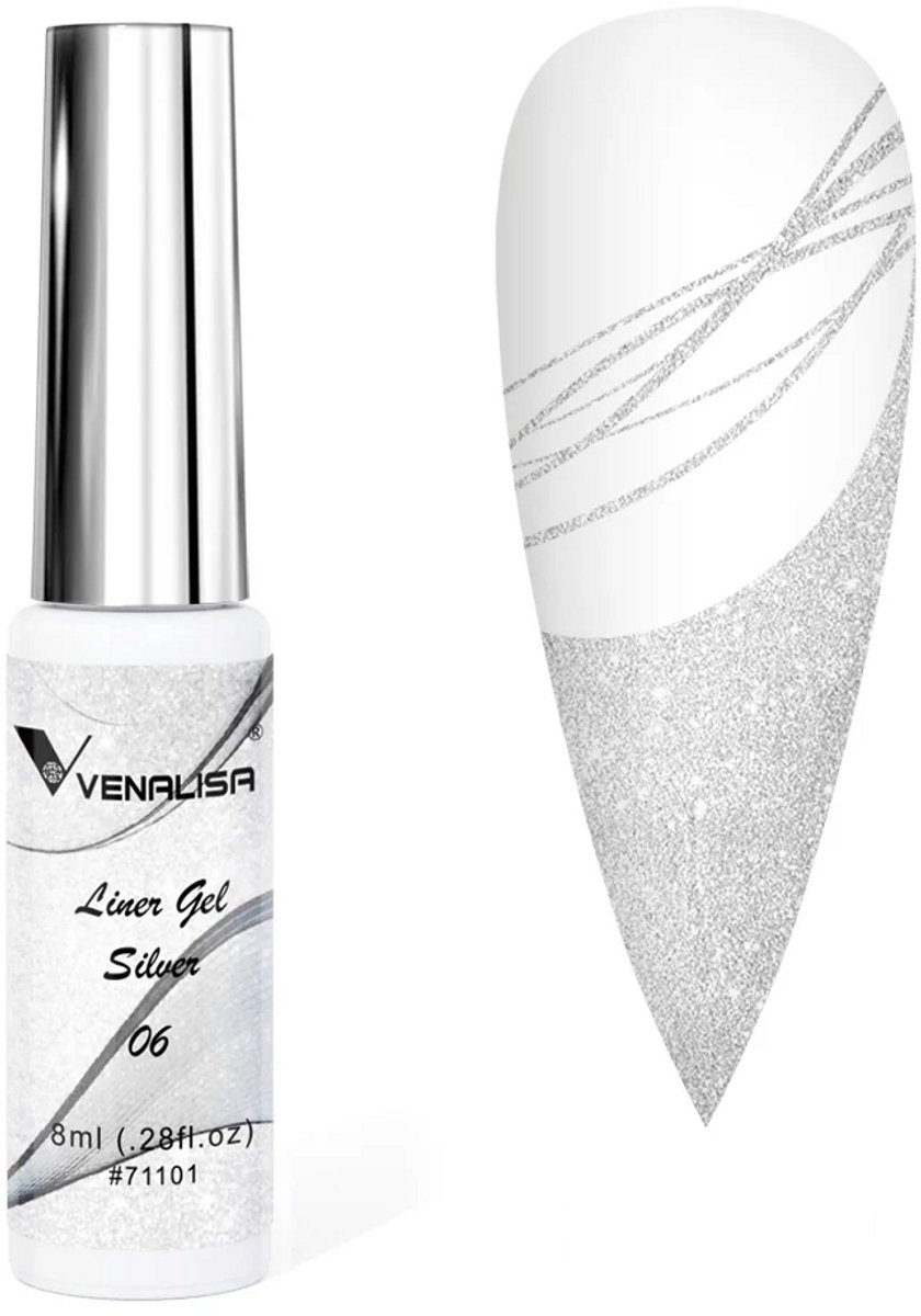 Venalisa Liner UV Gel Zilver - 8 ml - Zilveren Liner Gel - Nail Art - Linergel - Venalisa Gellak - Gellak Nagellak