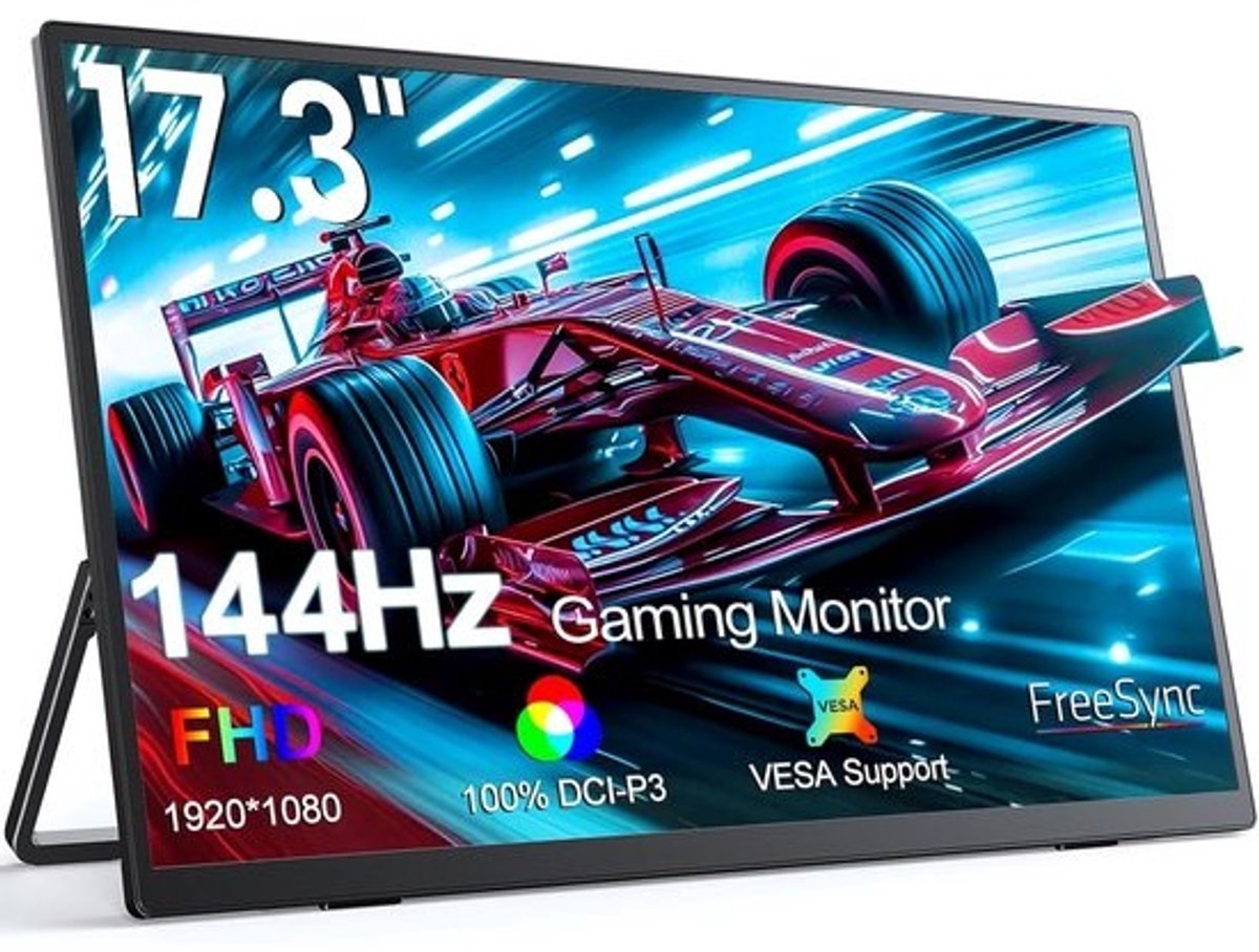 Draagbare 17,3 Inch Monitor 144Hz met Full HD IPS Scherm en Geïntegreerde Standaard