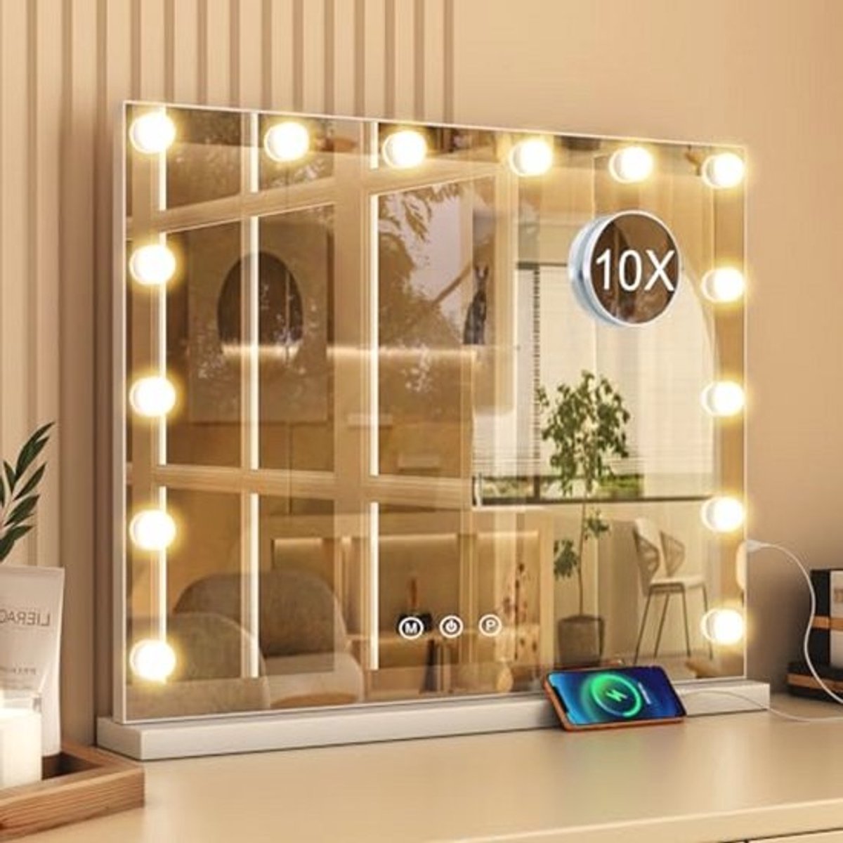 Make-upspiegel met Verlichting - 3 Lichtkleuren en Dimmer voor Perfecte Looks