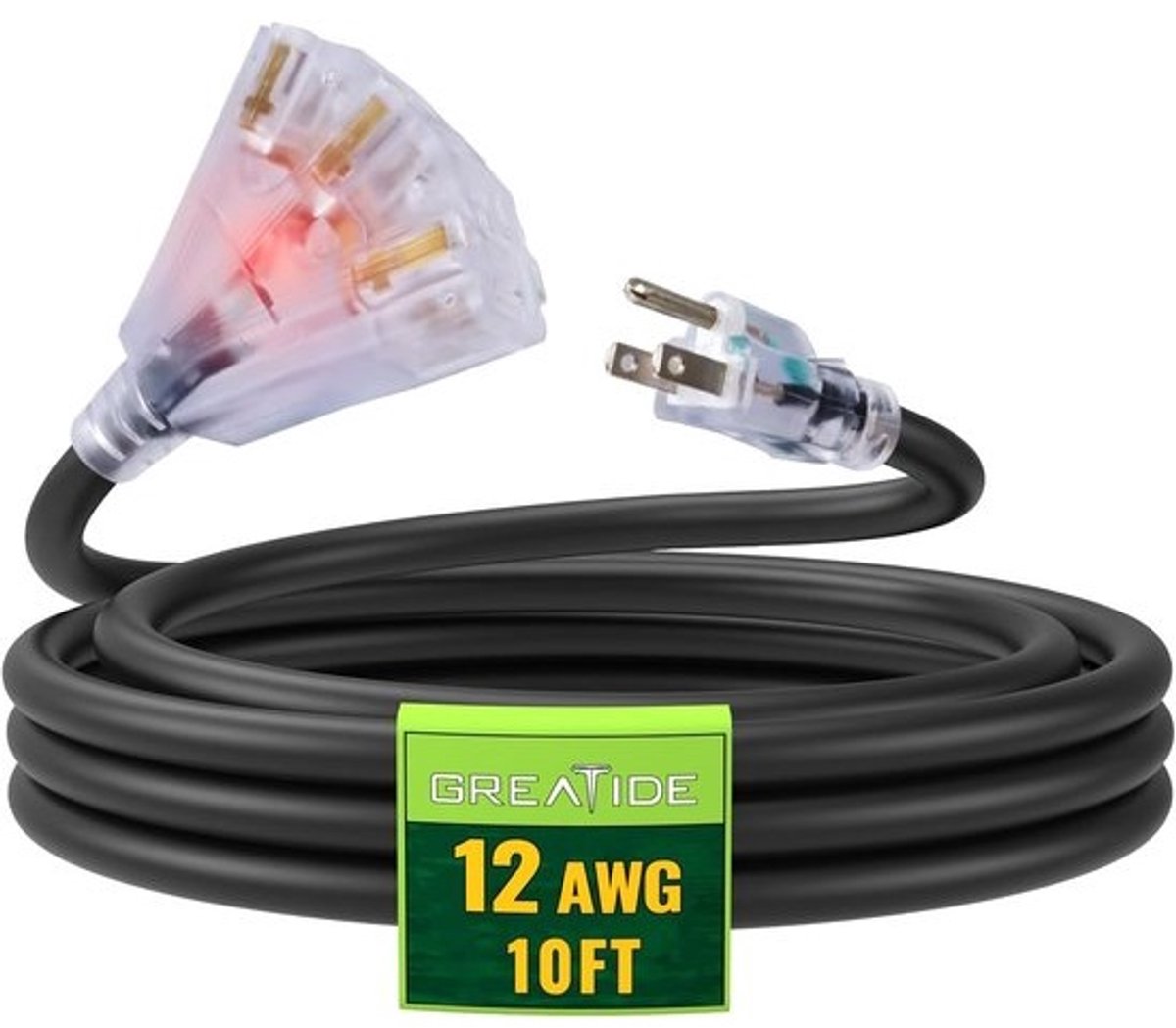 10 Ft Lichtgewicht Tuinslang met 3 Elektrische Stopcontacten - Zware Kwaliteit 12/3 SJTW Katoenen Voedingskabel