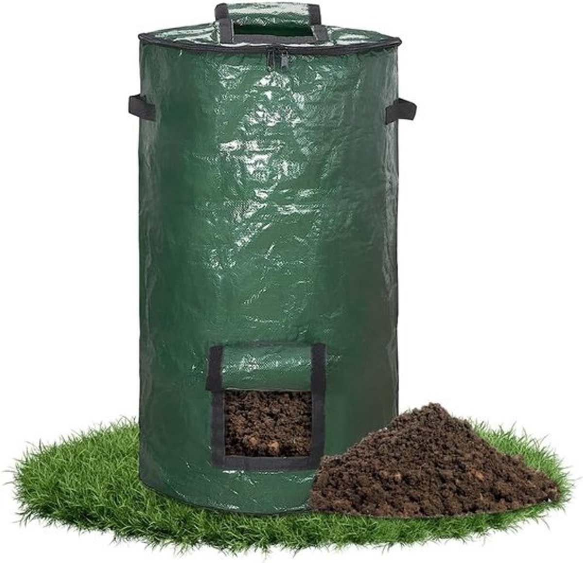 Stand Up Compostbak – Mini Snelcomposteerder – Voor Balkon en Tuin – Met Uitneemvenster – Waterdicht PE-weefsel - Compostbak Buiten - Compostzak -Tuin - Moderne Mini-Snelcompostbak