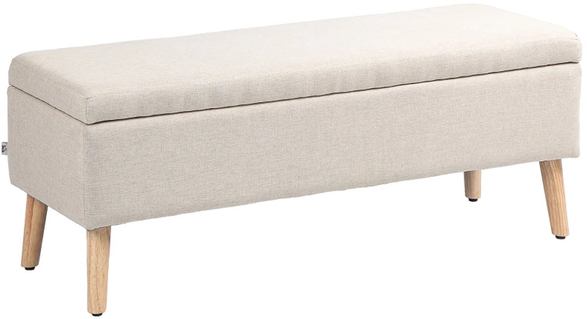 Bankje - Met Opbergruimte - Draagvermogen Tot 220 kg - Linnenlook - 110 x 39 x 45 cm - Beige