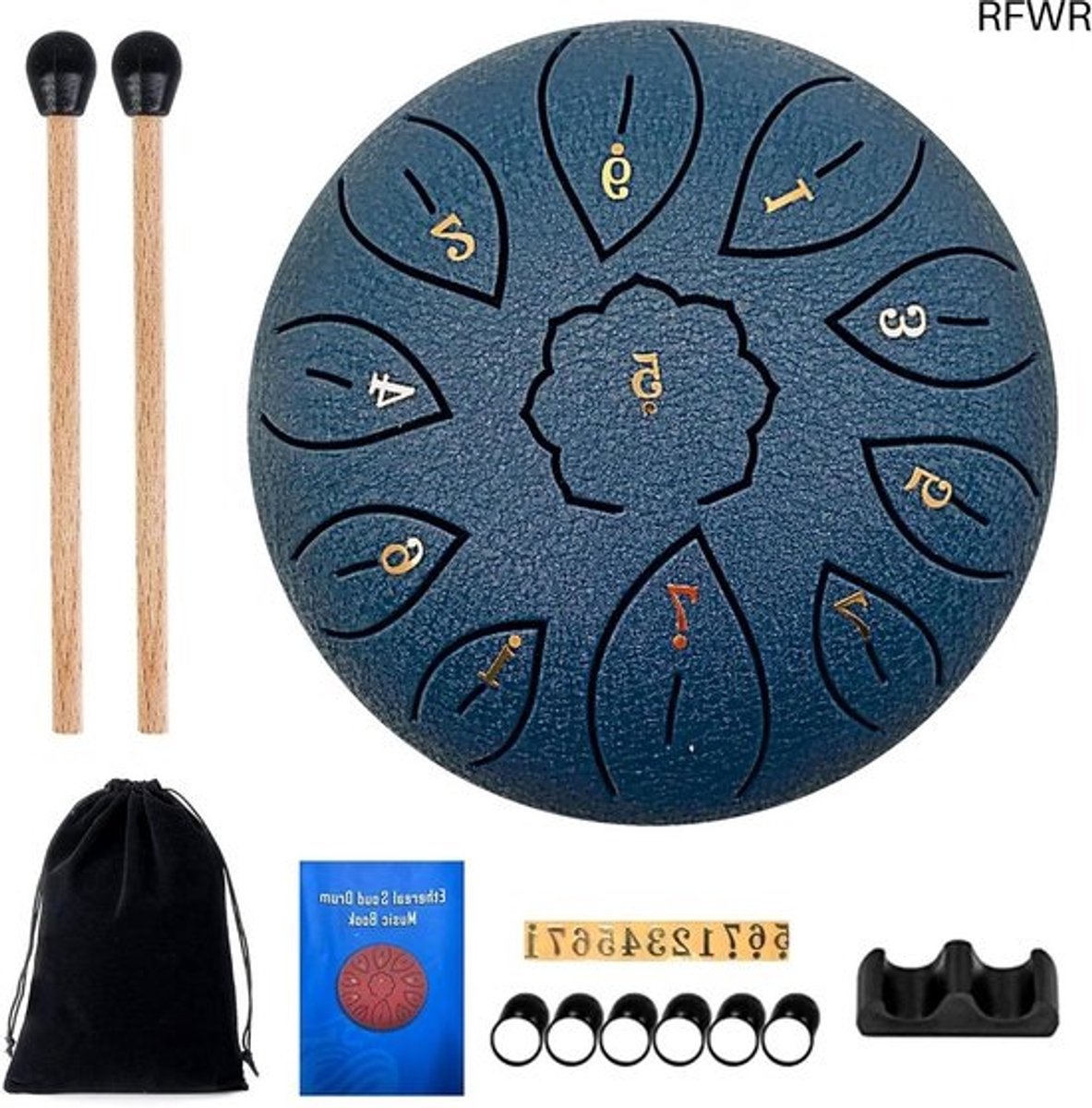 RFWR® Stalen Tongdrum 15 cm - 11 tonen, Handpan Drum voor Meditatie en Ontspanning, Geschikt voor Beginners en Kinderen