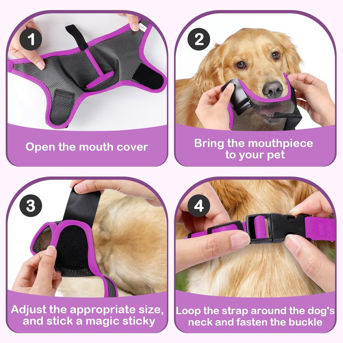 Soft Air Mesh Dog Muzzle For S-M-L Dogs - Anti-Biting Barking Chewing Scavenging Adjustable Loop - Front Opening Design Allows Panting Drinking - Grooming Training Walking Pet Accessory - Breathable Comfortable Pet Supplies-paars, M — cadeau in Cadeau-ideeën - foto 8