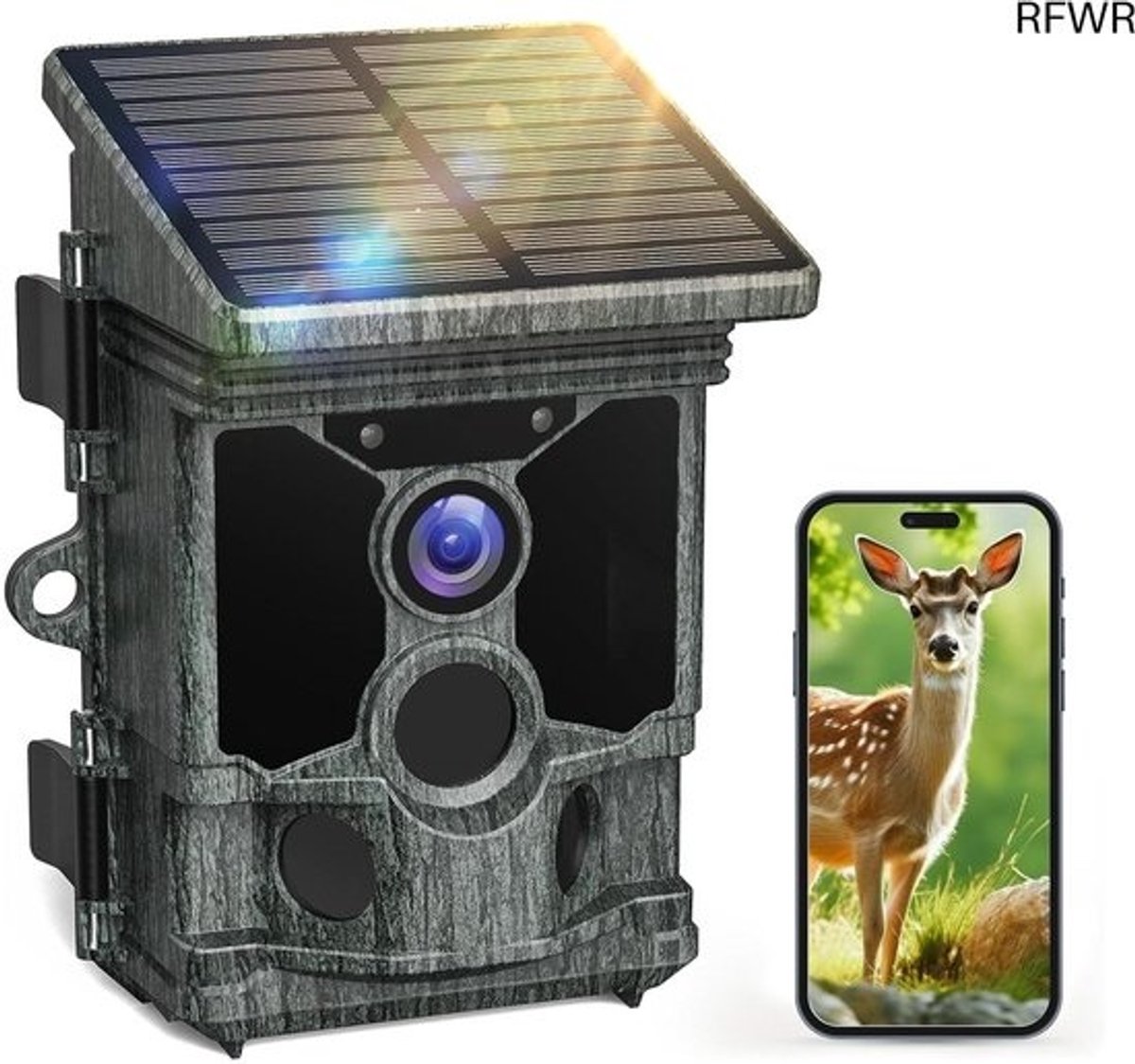 RFWR® Wildcamera Zonne-energie met Nachtzicht en Wifi