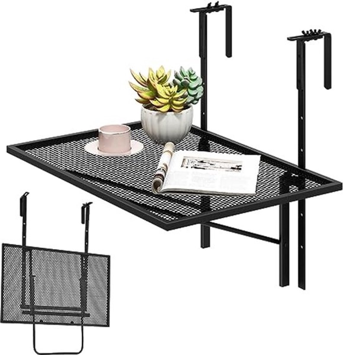 Inklapbare Balkonhangtafel 60 x 40 cm - Verstelbare Terrastafel voor Balkonleuningen - 20 kg Belastbaar