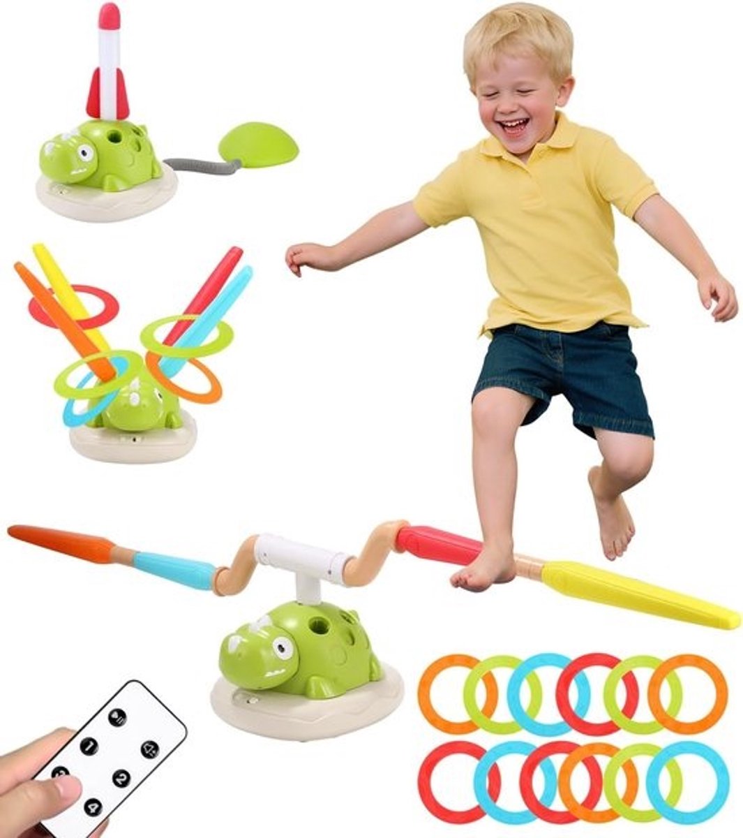 3-in-1 Buiten Speelset Kinderen: Ringwerpspel, Schuimraketten & Touwspringmachine