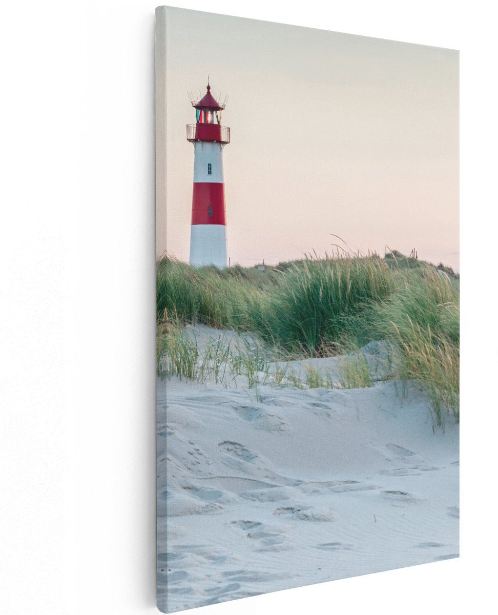 Artaza Canvas Schilderij Strand En Duinen Met Een Vuurtoren - 120x180 cm - Groot - Wanddecoratie Woonkamer - Schilderijen - Muurdecoratie