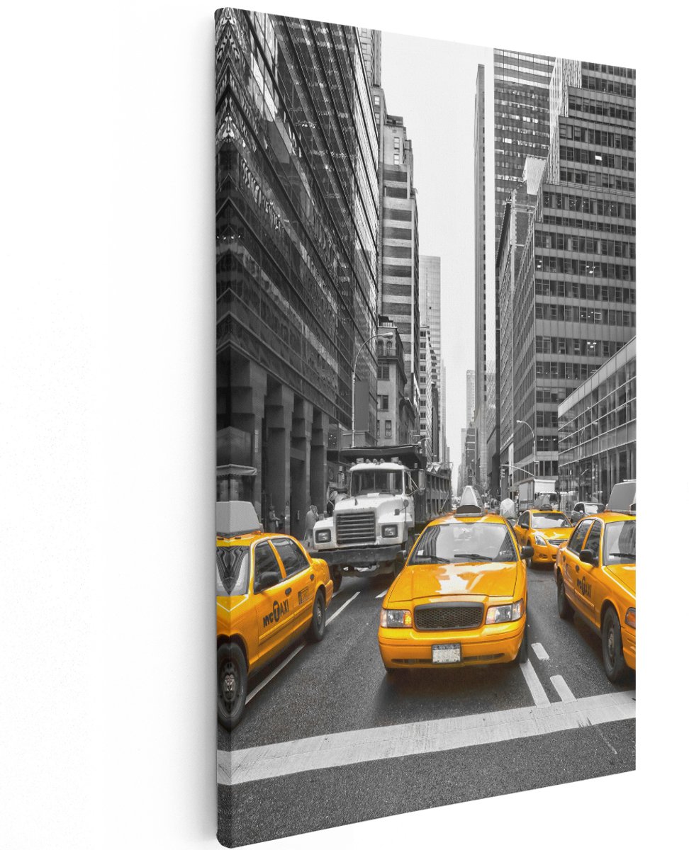 Artaza Canvas Schilderij New York Gele Taxi's - Zwart Wit - 120x180 cm - Groot - Wanddecoratie Woonkamer - Schilderijen - Muurdecoratie