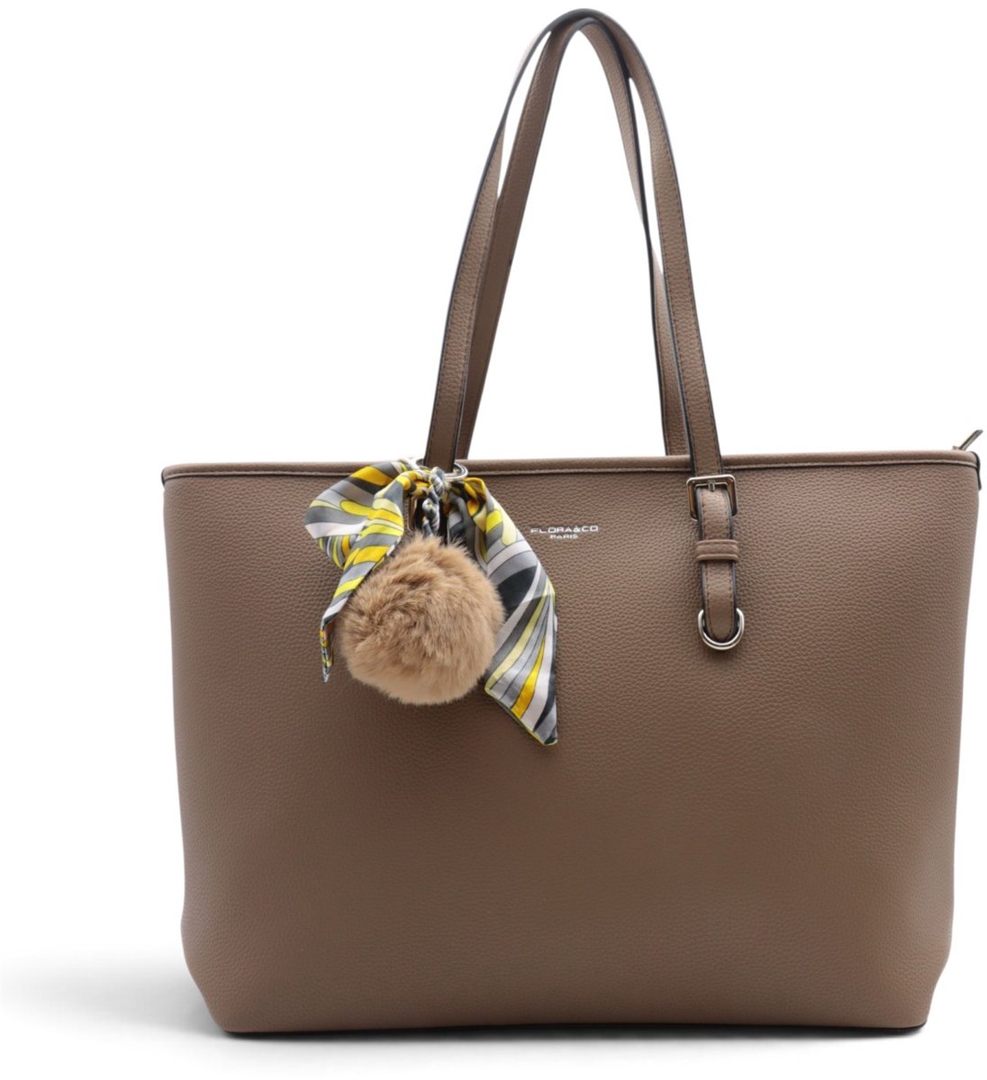 Flora&Co - CLEO - soft - grote shopper/totebag - taupe - geschikt voor A4 of laptop - ideaal voor school- of werktas