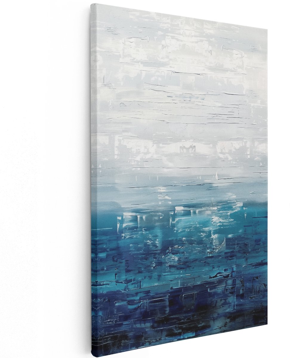 Artaza Canvas Schilderij Blauwe en Witte Oceaan - 120x180 cm - Groot - Wanddecoratie Woonkamer - Schilderijen - Muurdecoratie