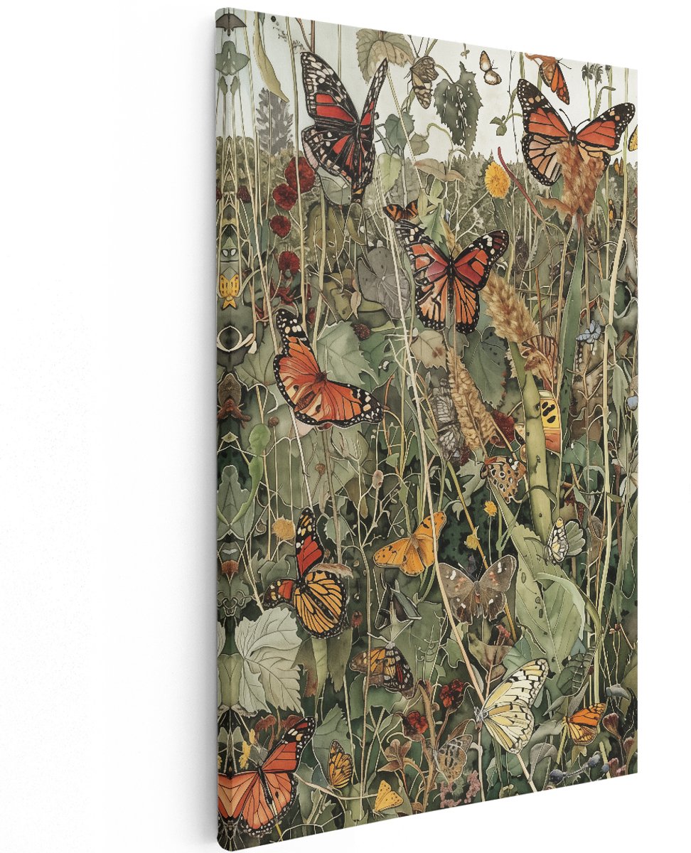Artaza Canvas Schilderij Monarch Vlinders in een Veld - Dieren - 120x180 cm - Groot - Wanddecoratie Woonkamer - Schilderijen - Muurdecoratie