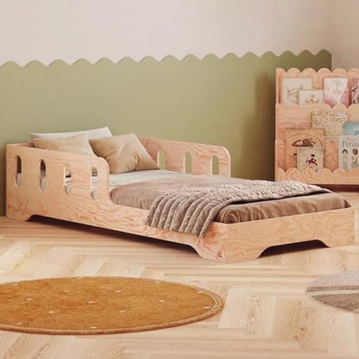 Montessori Bed 90x200 cm - FSC Hout - Valbeveiliging & Gebogen Lattenbodem - Eenvoudige Montage - Geschikt tot 230 kg
