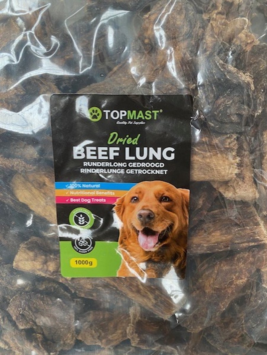 Topmast Longen - Rund 5 x 1 Kilo - Gedroogd - Hondensnack - Gedroogde Runderlong - Natuurlijke Hondensnack