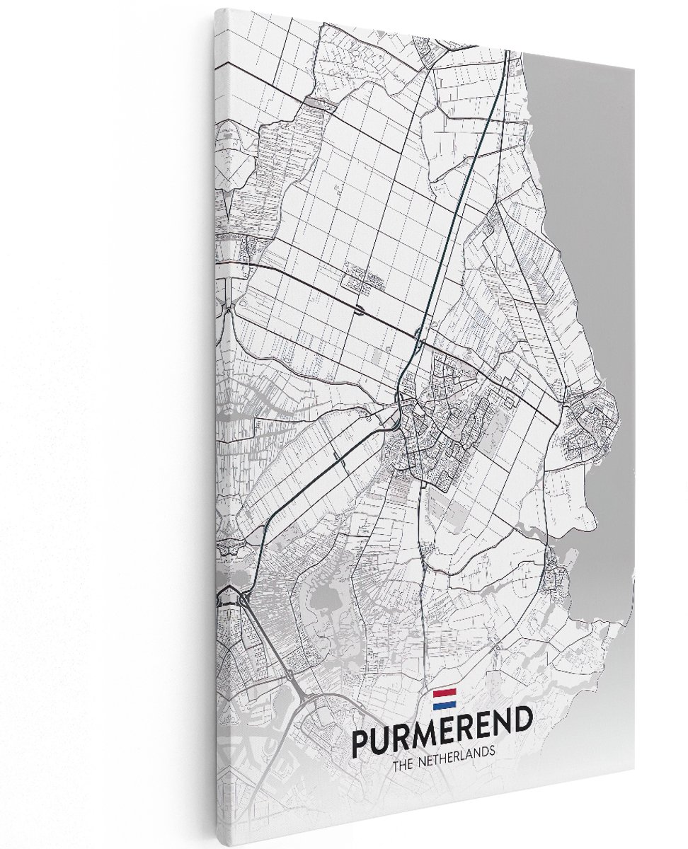 Artaza Canvas Schilderij Stadskaart Purmerend in het Wit - 120x180 cm - Groot - Muurdecoratie - Canvas Print