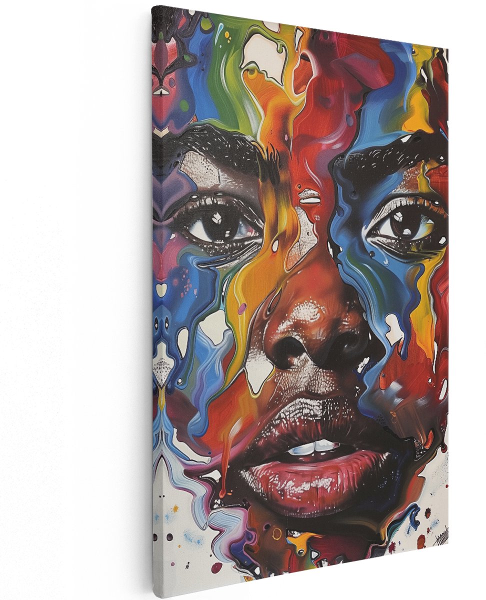 Artaza Canvas Schilderij Kleurrijk Vrouwengezicht - 120x180 cm - Groot - Wanddecoratie Woonkamer - Schilderijen - Muurdecoratie
