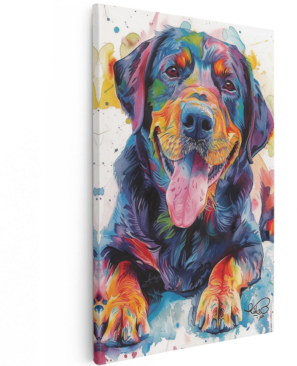 Artaza Canvas Schilderij Kleurrijke Rottweiler - Dieren - 120x180 cm - Groot - Wanddecoratie Woonkamer - Schilderijen - Muurdecoratie