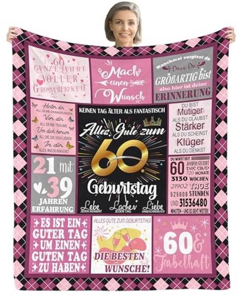Kussen voor 60ste Verjaardag Vrouwen - Fluffy en Gezellige Deken 150x130cm