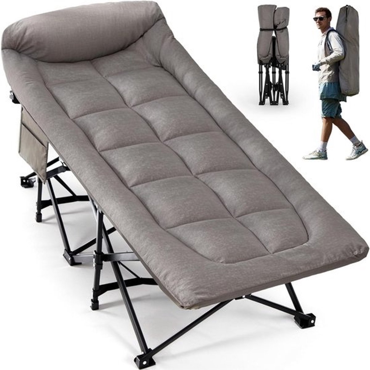 Campingbed - Opklapbed Ligbed - Buiten Ontspannen - 250 kg Draagvermogen - 190 x 70 cm - Grijs