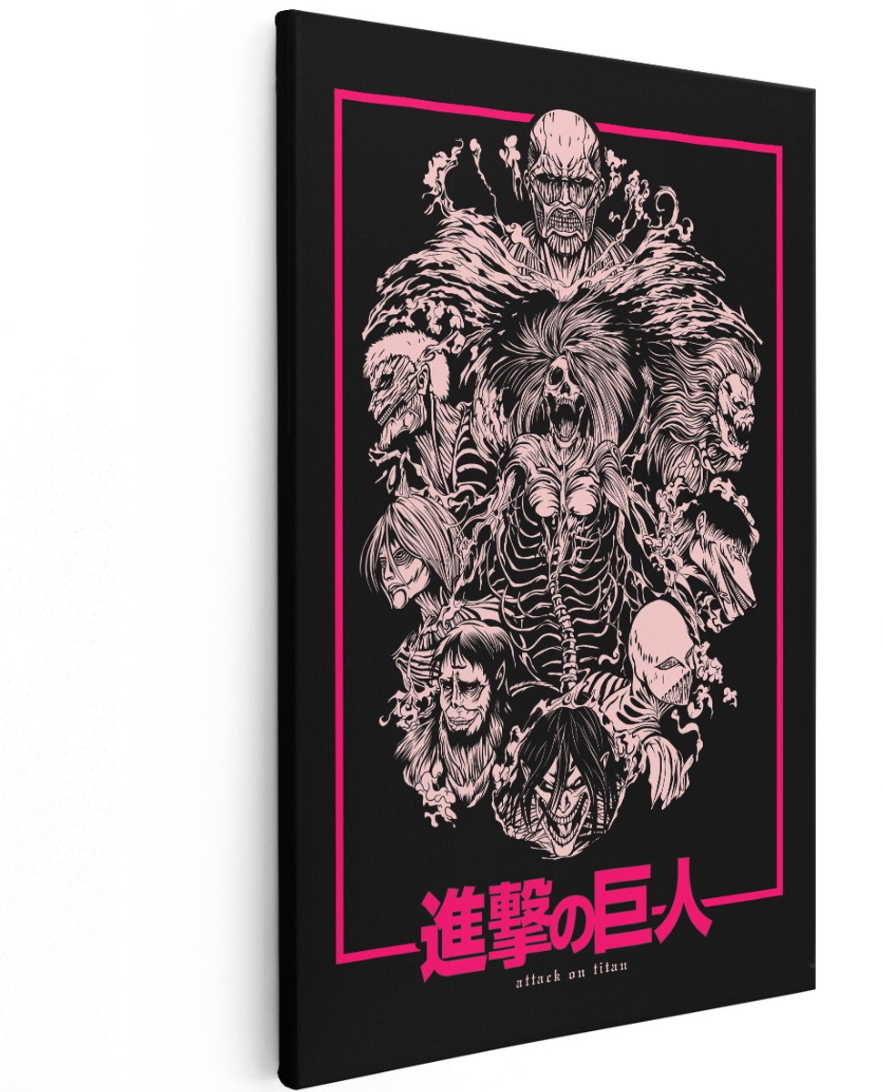 Artaza Canvas Schilderij Anime Attack On Titan - 120x180 cm - Groot - Wanddecoratie Roze - Muurdecoratie Slaapkamer - Schilderijen Op Canvas Zwart